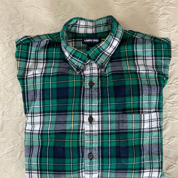 LANDS END Green & Plaid Plaid Flannel Button Down Shirt Mens L/T 16-16.5 - Picture 1 of 4